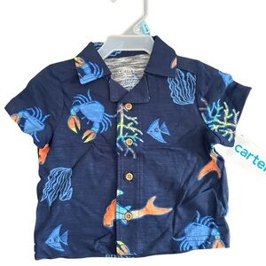Carter's Navy Blue Short-Sleeve Ocean Creatures Button-Down Shirt